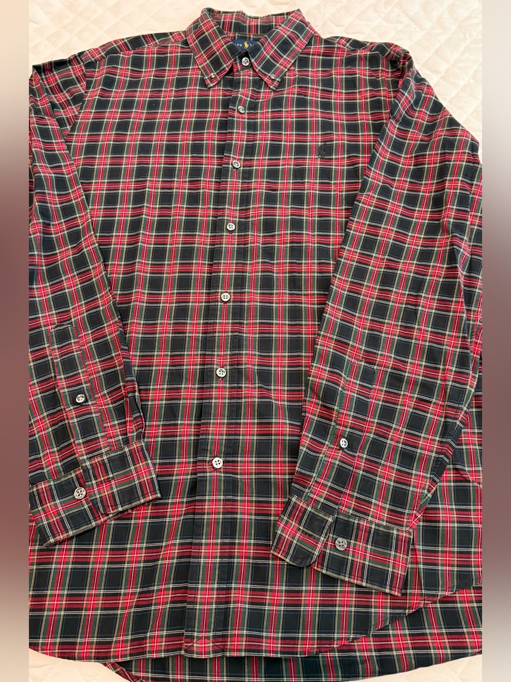 Ralph Lauren Red and Black , Green Plaid Pattern Button-Down Shirt size L